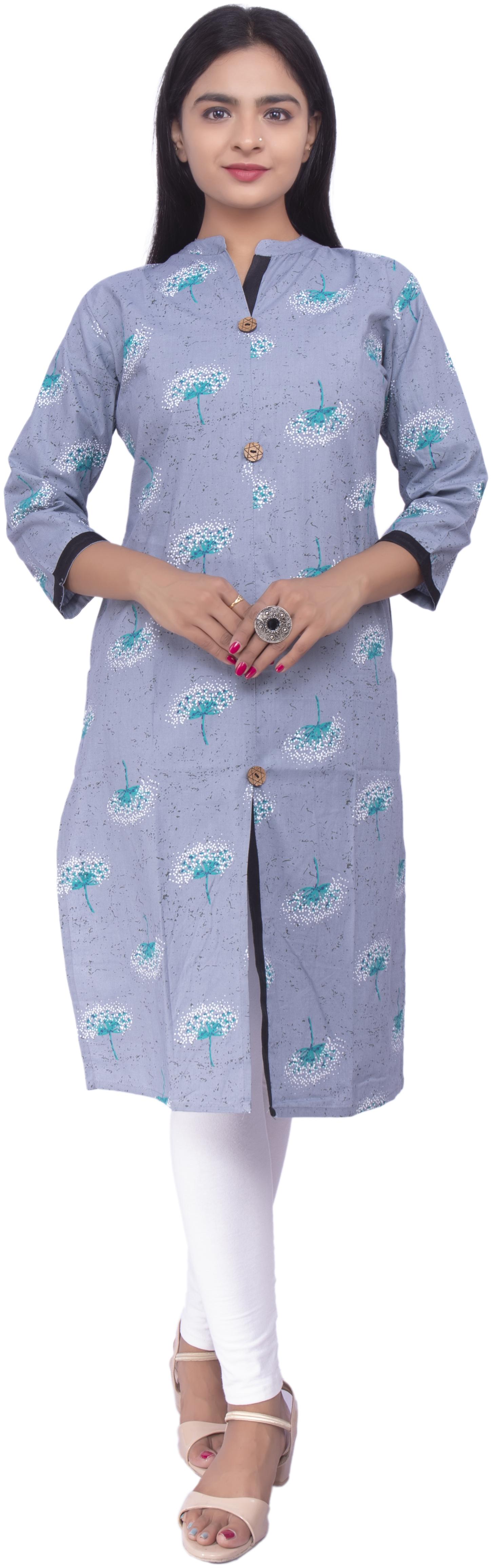 

BACHUU Women Grey Floral Regular Kurta