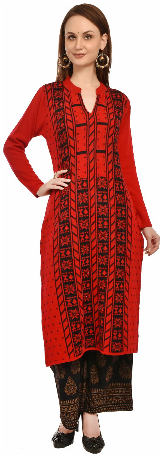 

Baezil Acrylic Printed Red Kurta For Women
