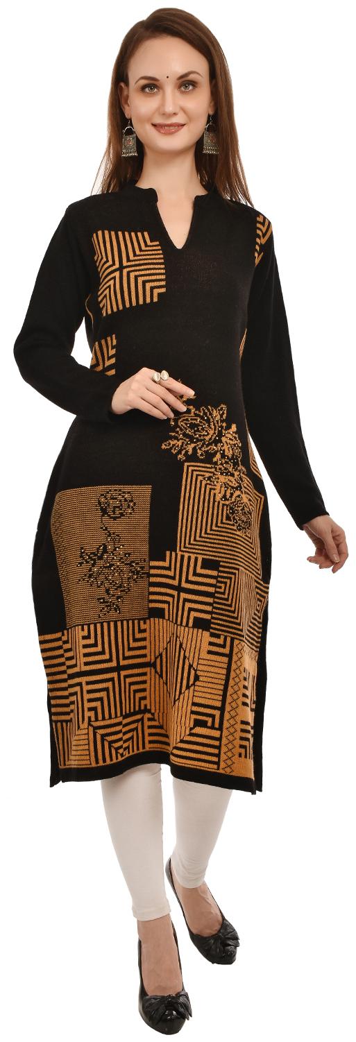 

Baezil Acrylic Floral Black Kurta For Women