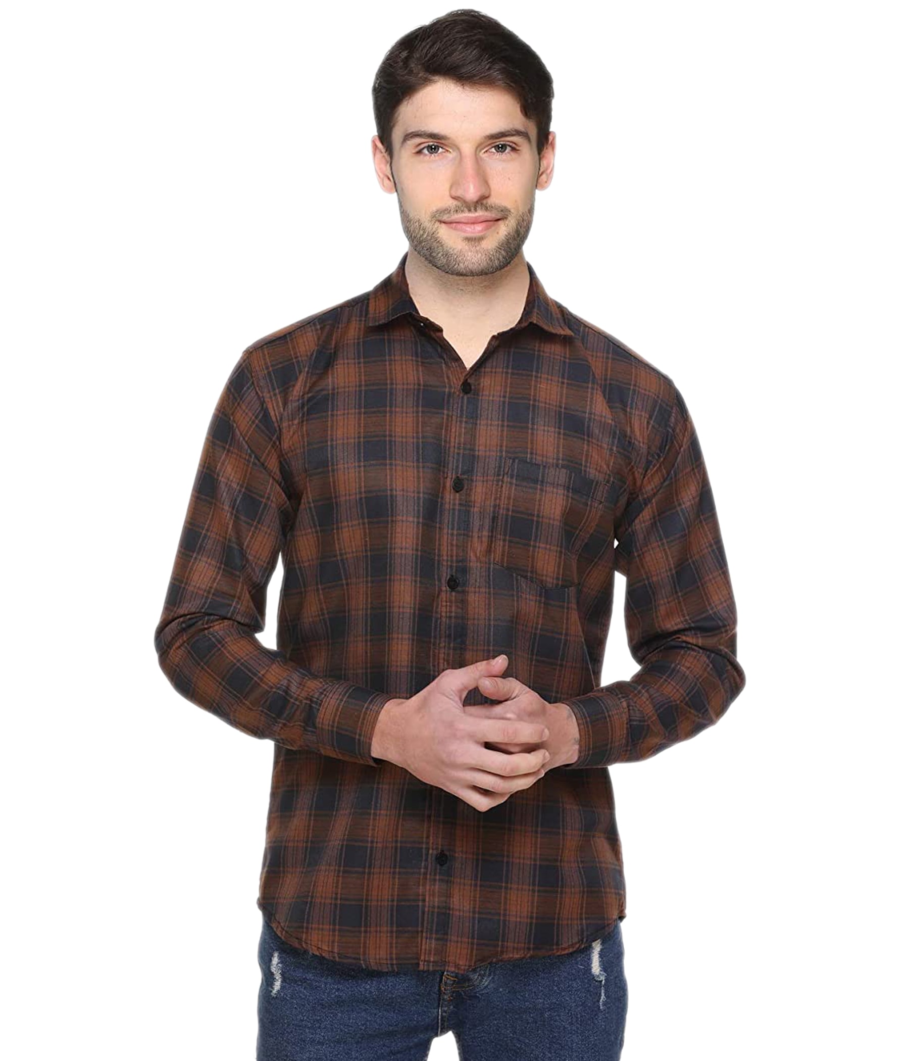 

BALINO LONDON Men Brown Checked Slim Fit Casual Shirt