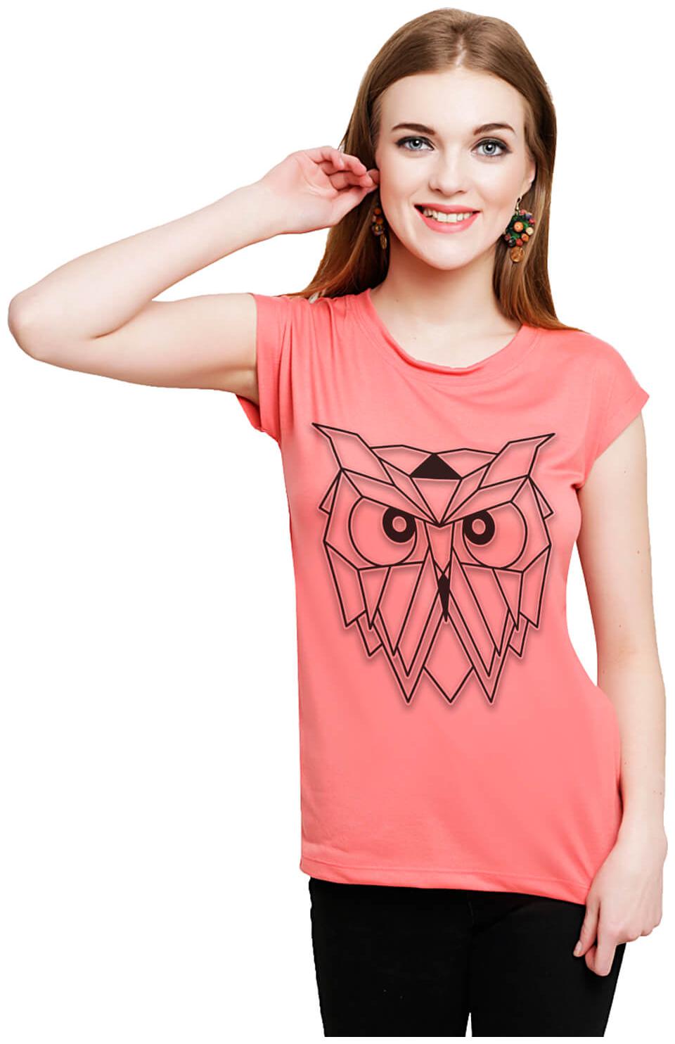 

baluchi Women Orange Regular fit Round neck Cotton Polyester T shirt
