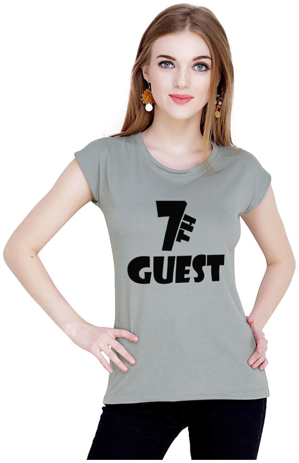

baluchi Women Grey Regular fit Round neck Cotton Polyester T shirt