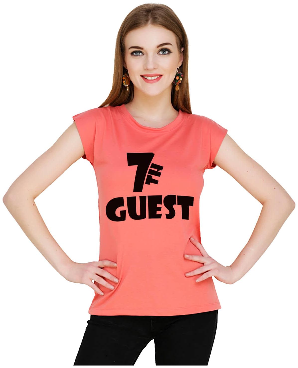

baluchi Women Orange Regular fit Round neck Cotton Polyester T shirt