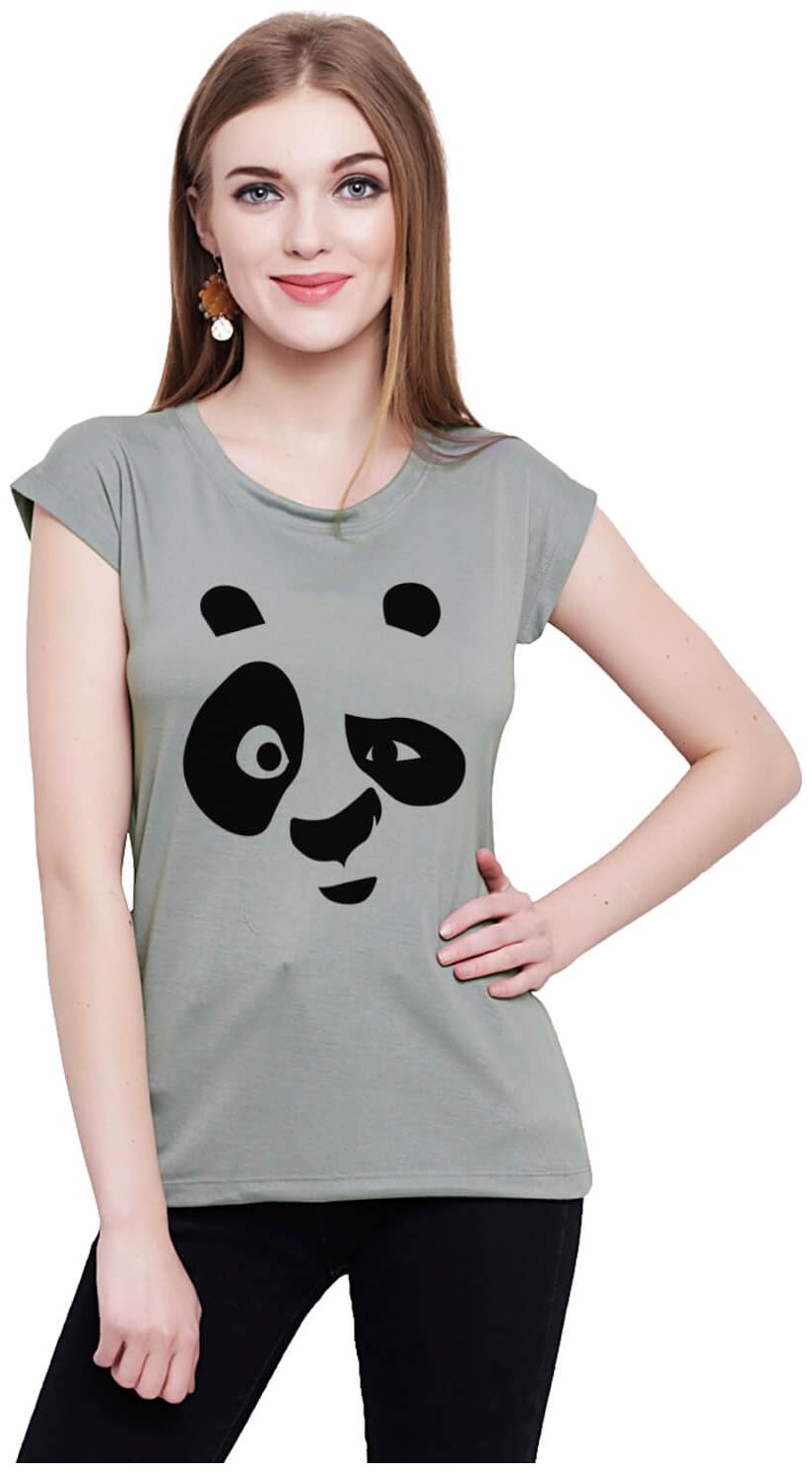 

baluchi Women Grey Regular fit Round neck Cotton Polyester T shirt