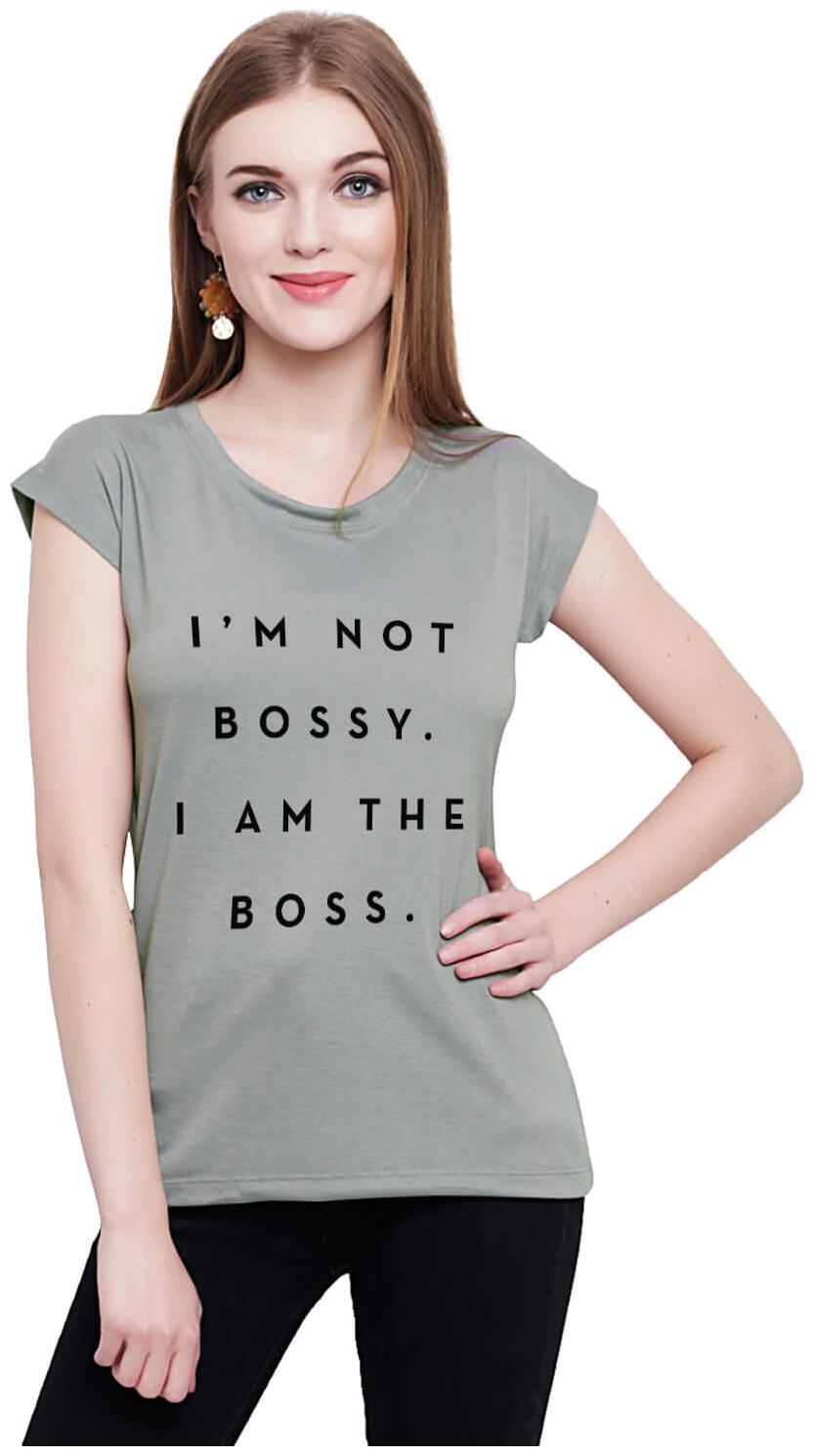 

baluchi Women Grey Regular fit Round neck Cotton Polyester T shirt