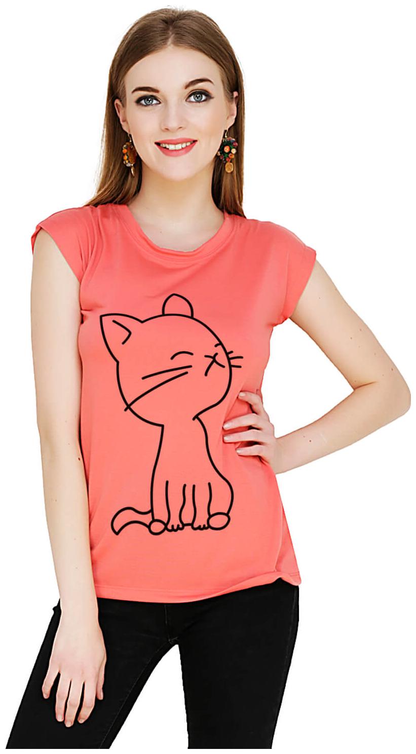 

baluchi Women Orange Regular fit Round neck Cotton Polyester T shirt