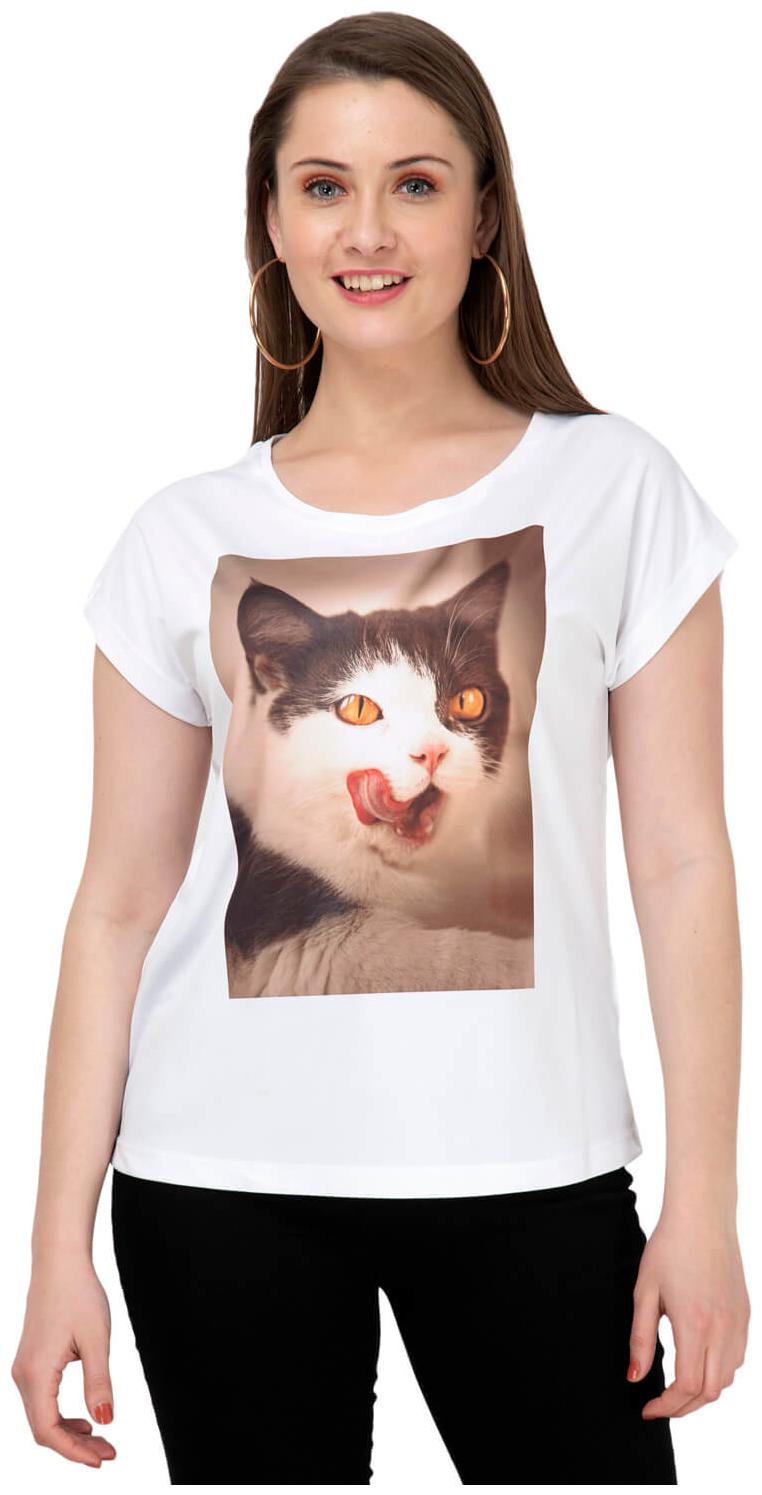 

baluchi Women White Regular fit Round neck Blended T shirt