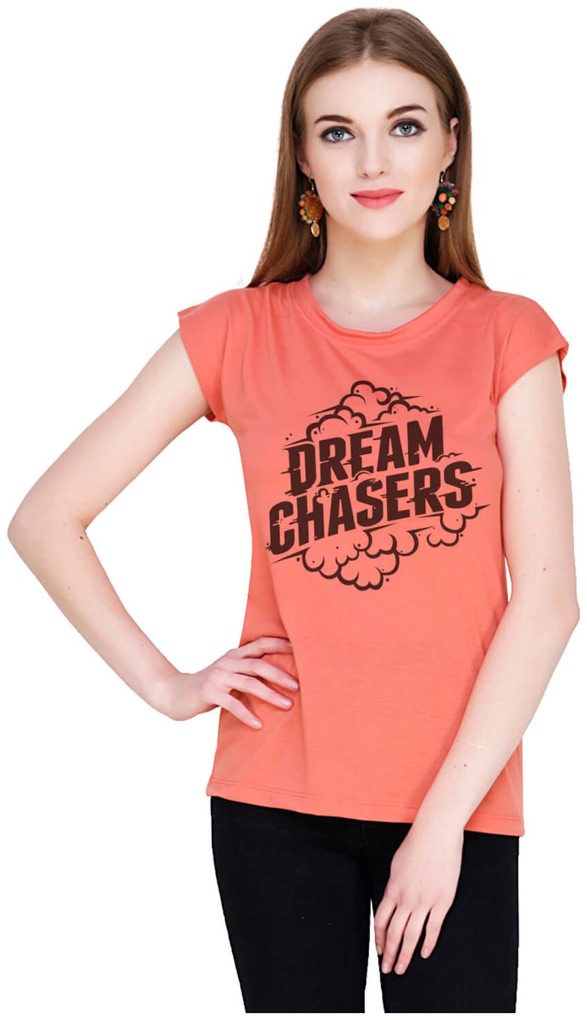 

baluchi Women Orange Regular fit Round neck Cotton Polyester T shirt