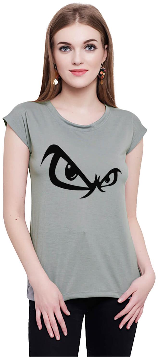 

baluchi Women Grey Regular fit Round neck Cotton Polyester T shirt