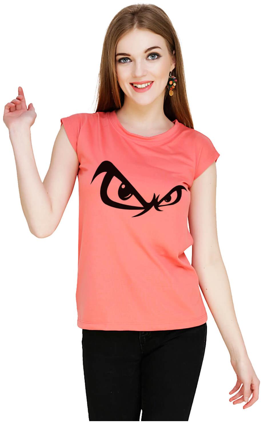 

baluchi Women Orange Regular fit Round neck Cotton Polyester T shirt