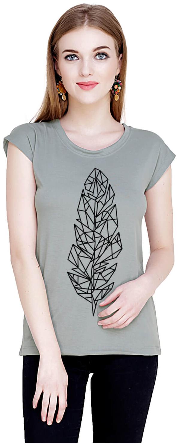 

baluchi Women Grey Regular fit Round neck Cotton Polyester T shirt