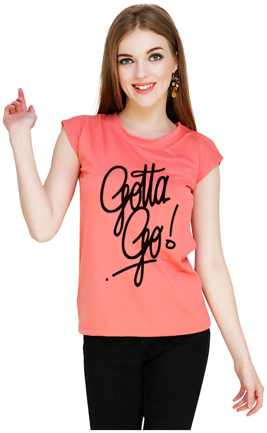 

baluchi Women Orange Regular fit Round neck Cotton Polyester T shirt