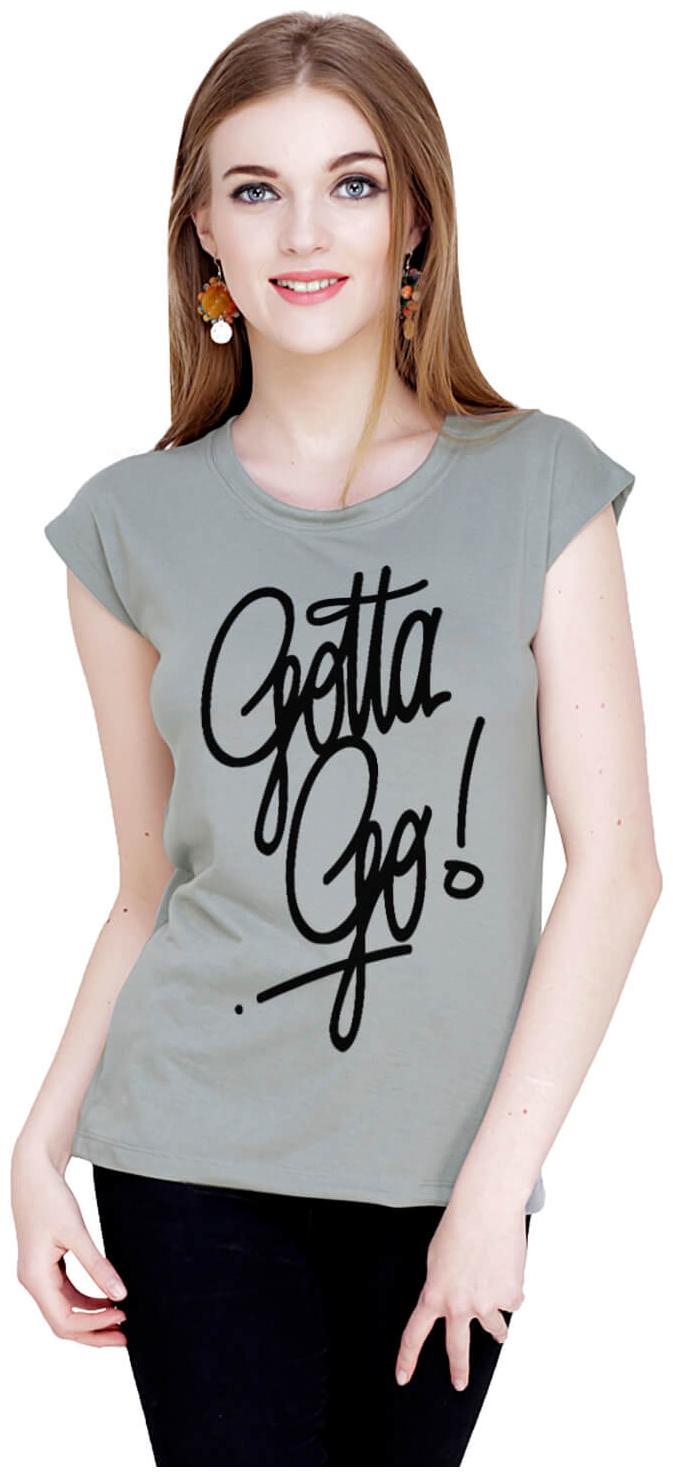 

baluchi Women Grey Regular fit Round neck Cotton Polyester T shirt