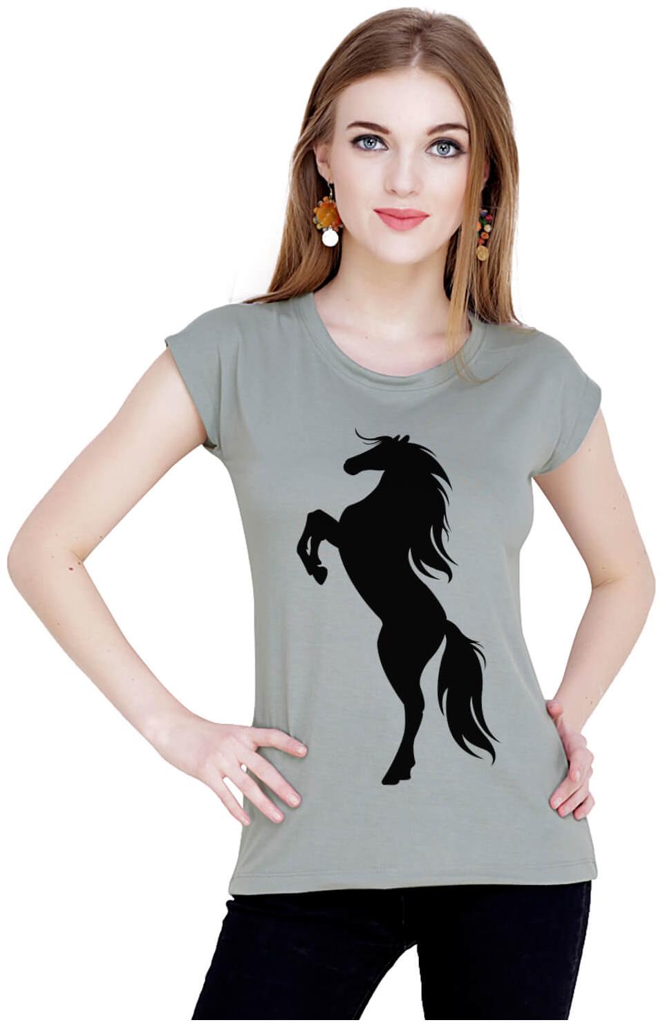 

baluchi Women Grey Regular fit Round neck Cotton Polyester T shirt