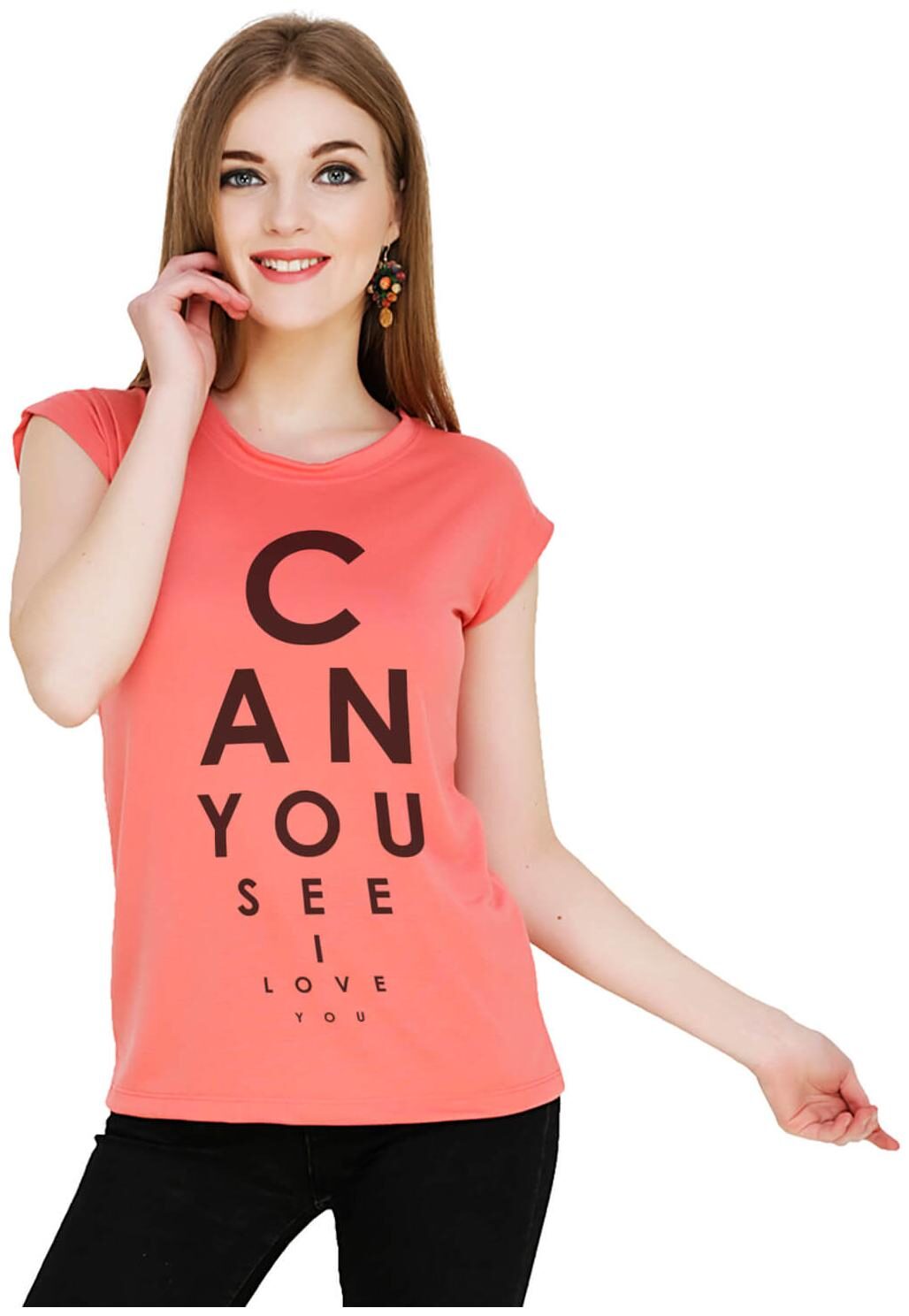 

baluchi Women Orange Regular fit Round neck Cotton Polyester T shirt