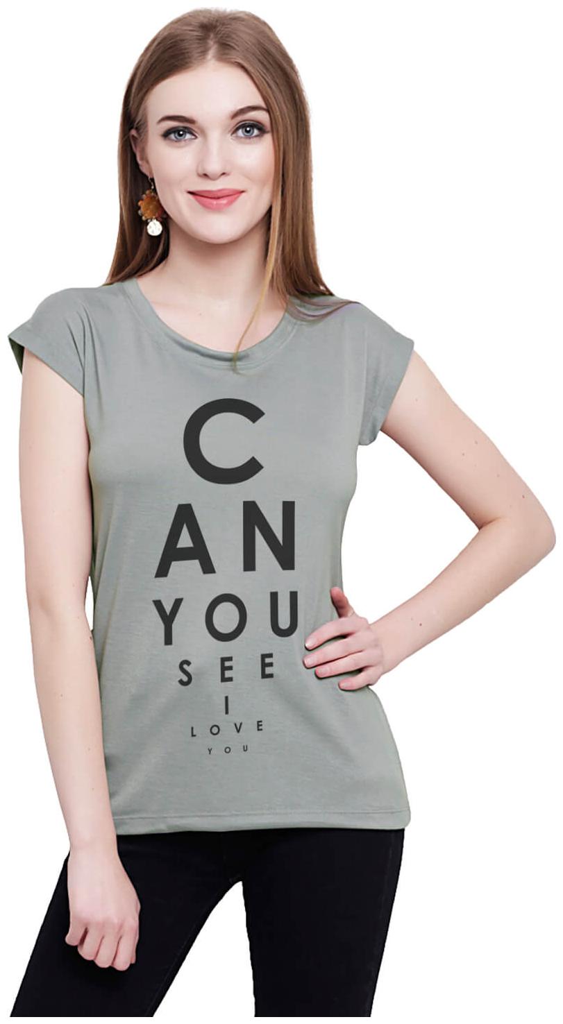 

baluchi Women Grey Regular fit Round neck Cotton Polyester T shirt