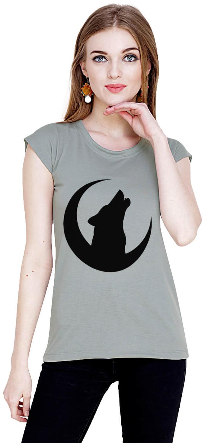 

baluchi Women Grey Regular fit Round neck Cotton Polyester T shirt