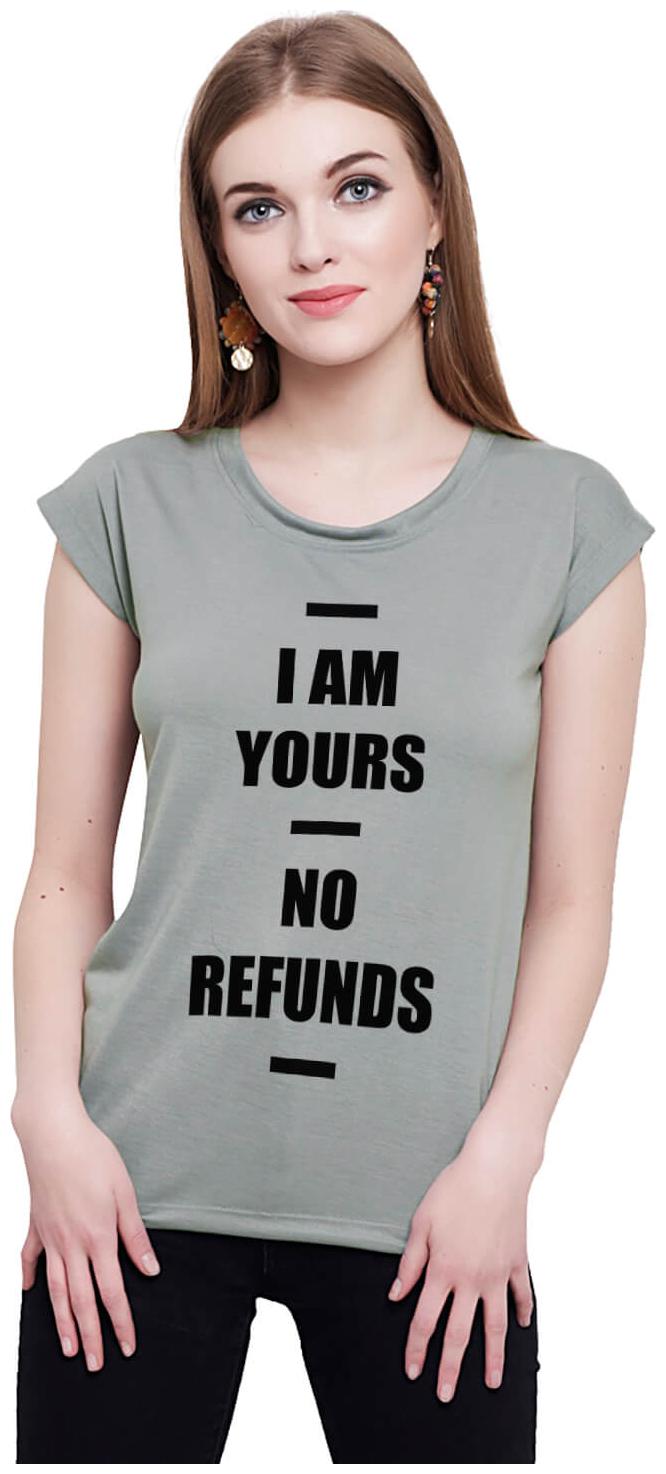 

baluchi Women Grey Regular fit Round neck Cotton Polyester T shirt