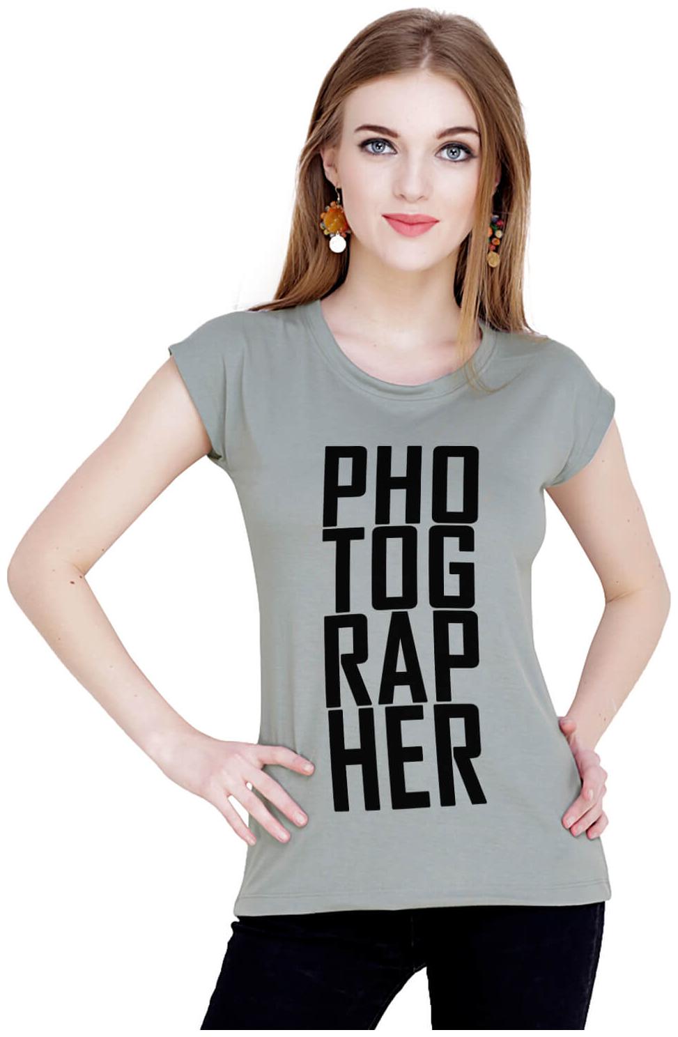 

baluchi Women Grey Regular fit Round neck Cotton Polyester T shirt