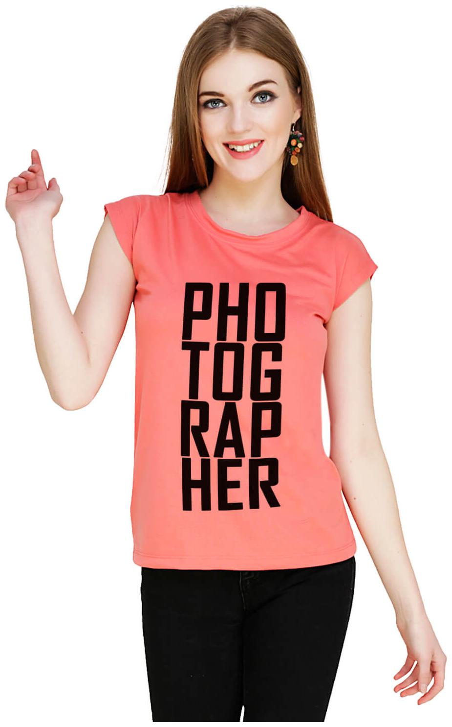 

baluchi Women Orange Regular fit Round neck Cotton Polyester T shirt