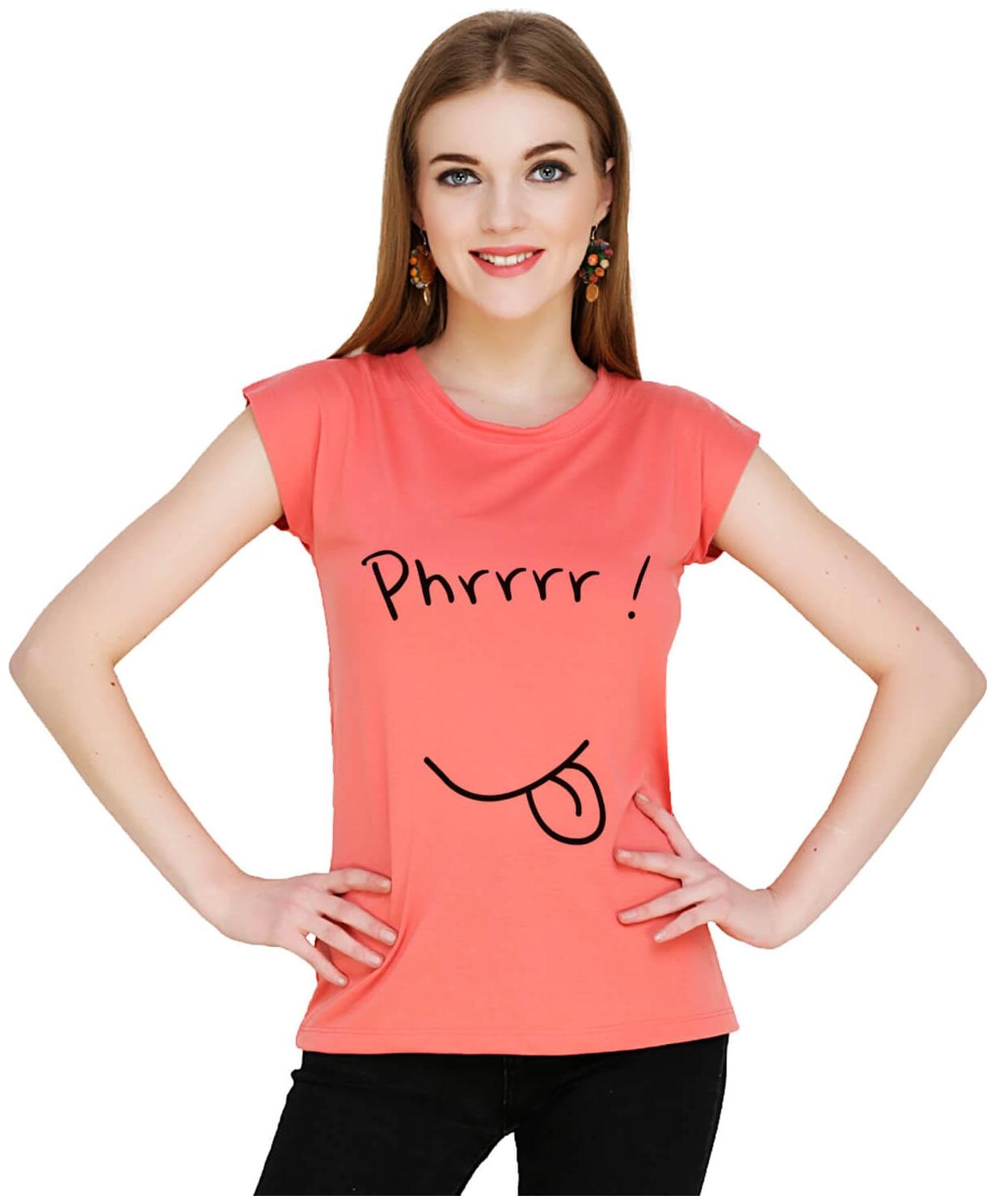 

baluchi Women Orange Regular fit Round neck Cotton Polyester T shirt