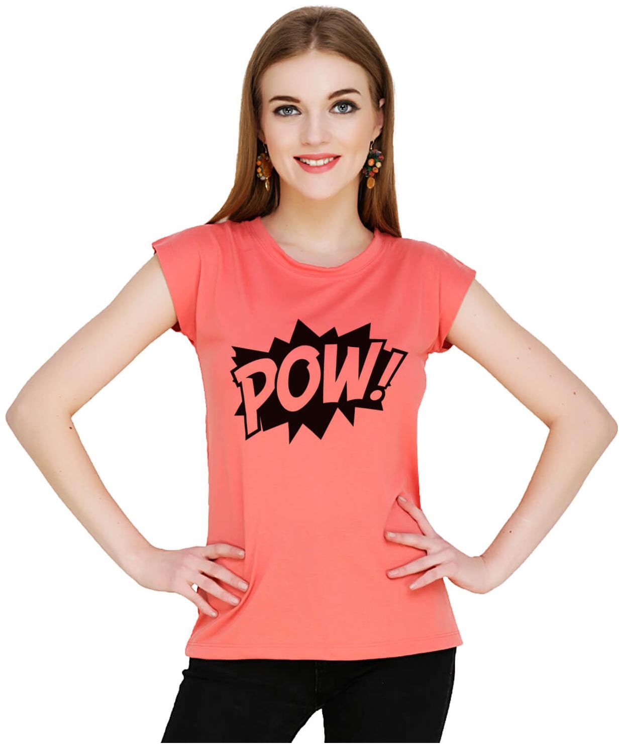 

baluchi Women Orange Regular fit Round neck Cotton Polyester T shirt