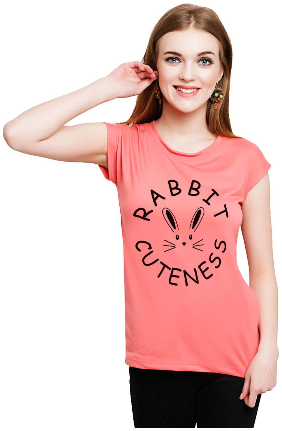 

baluchi Women Orange Regular fit Round neck Cotton Polyester T shirt