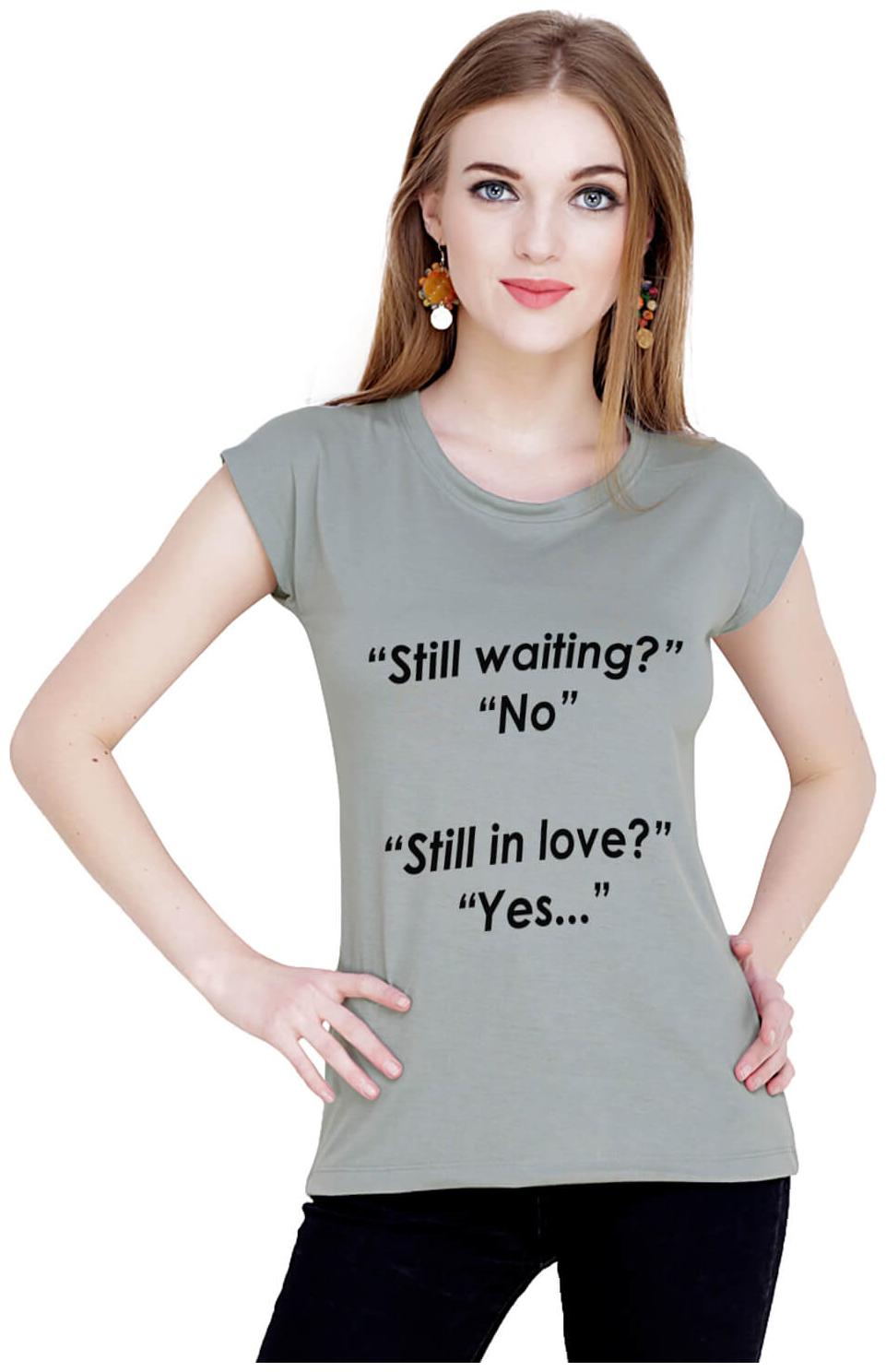 

baluchi Women Grey Regular fit Round neck Cotton Polyester T shirt