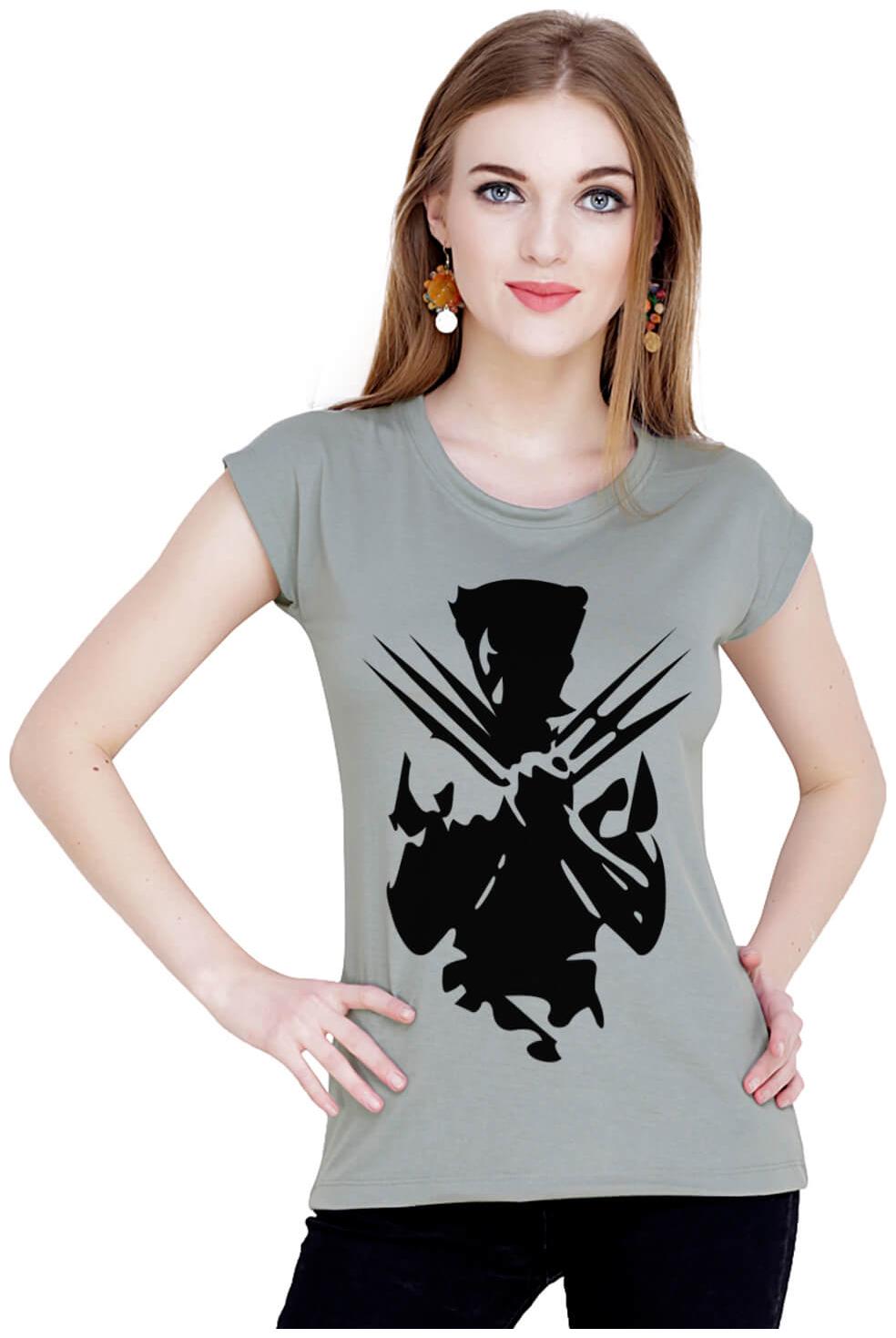 

baluchi Women Grey Regular fit Round neck Cotton Polyester T shirt
