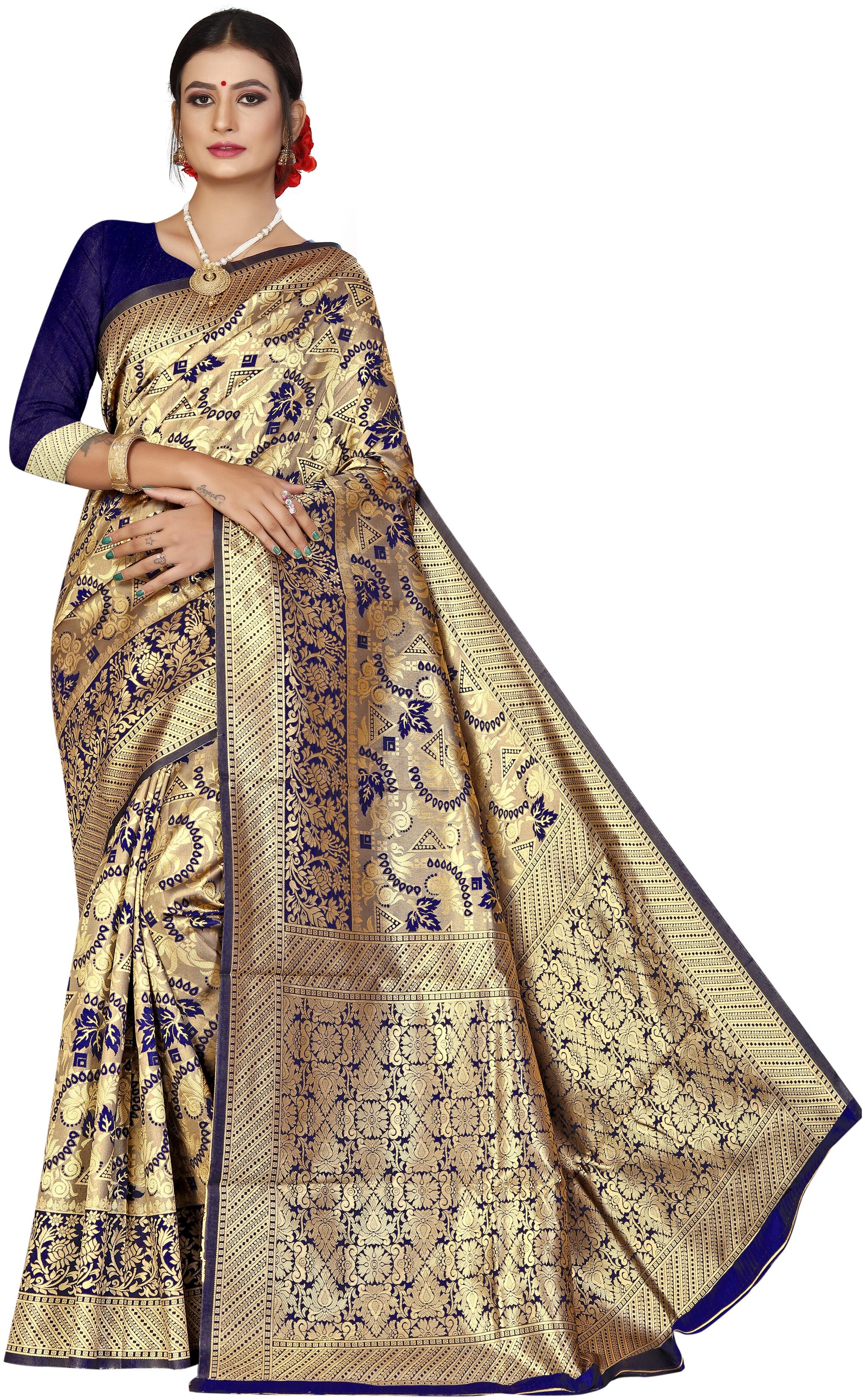 

Fashion Reloader Women Silk Blue Saree With Blouse