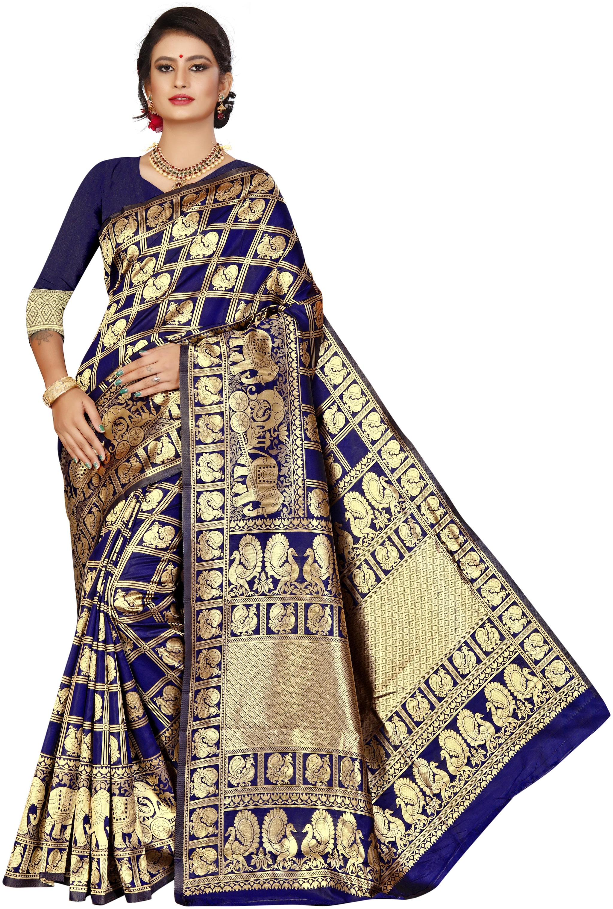 

Fashion Reloader Women Silk Blue Saree With Blouse