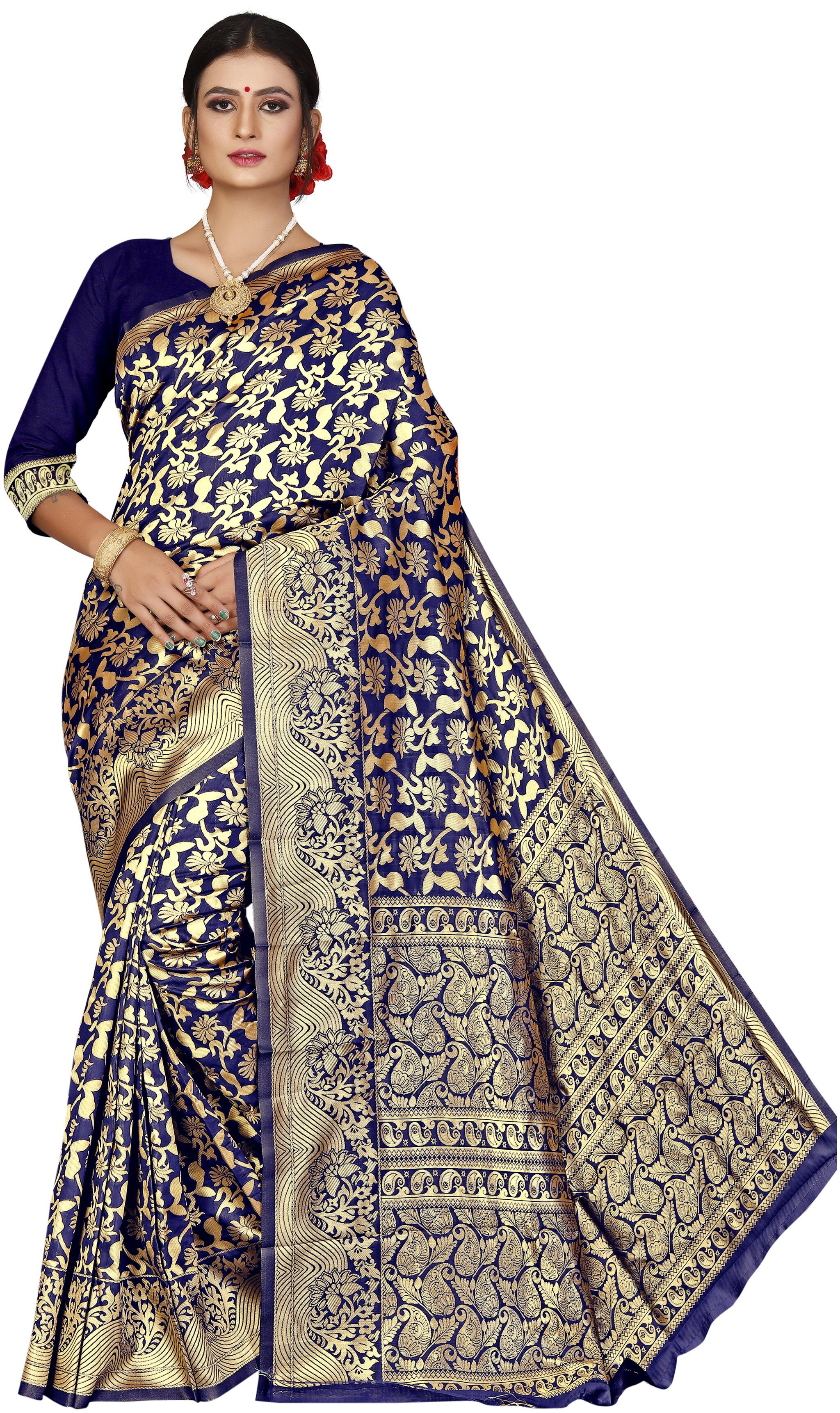 

Fashion Reloader Women Silk Blue Saree With Blouse