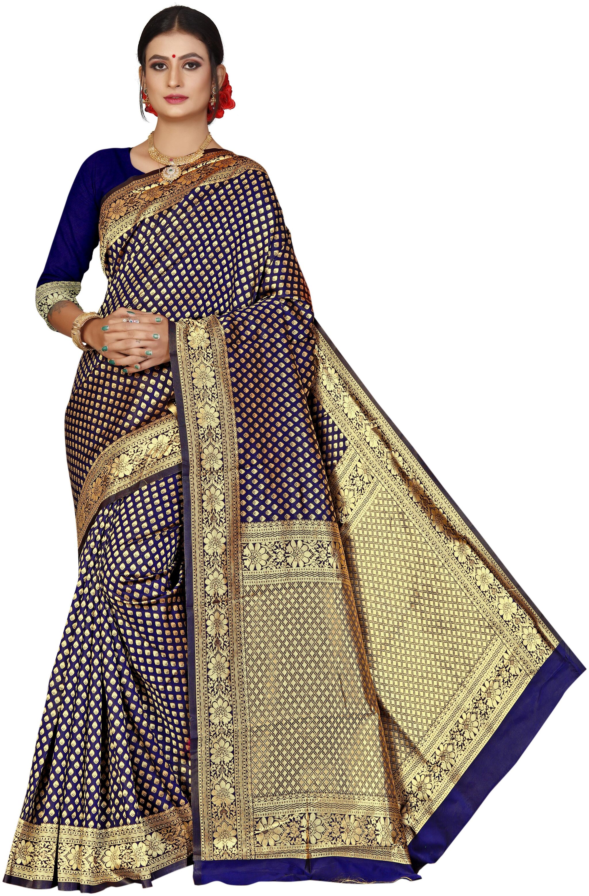 

Fashion Reloader Women Silk Blue Saree With Blouse
