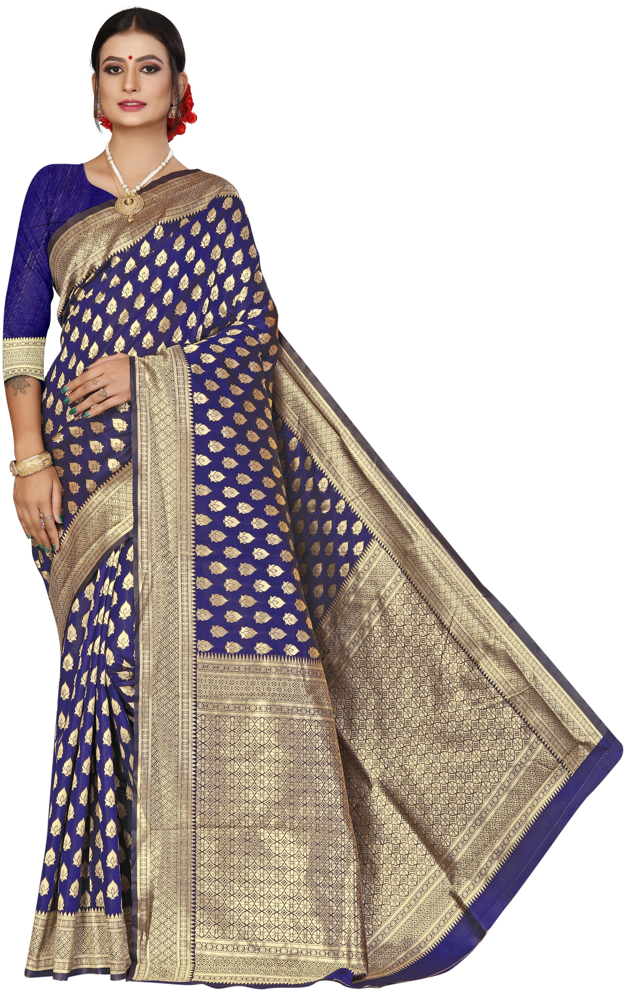 

Fashion Reloader Women Silk Blue Saree With Blouse