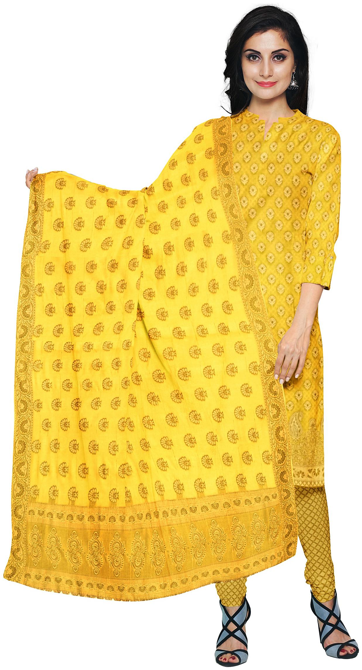 

Mangal Utsav Celebration Of Auspicious Traditions Yellow Unstitched Kurta with bottom dupatta With dupatta Dress Material