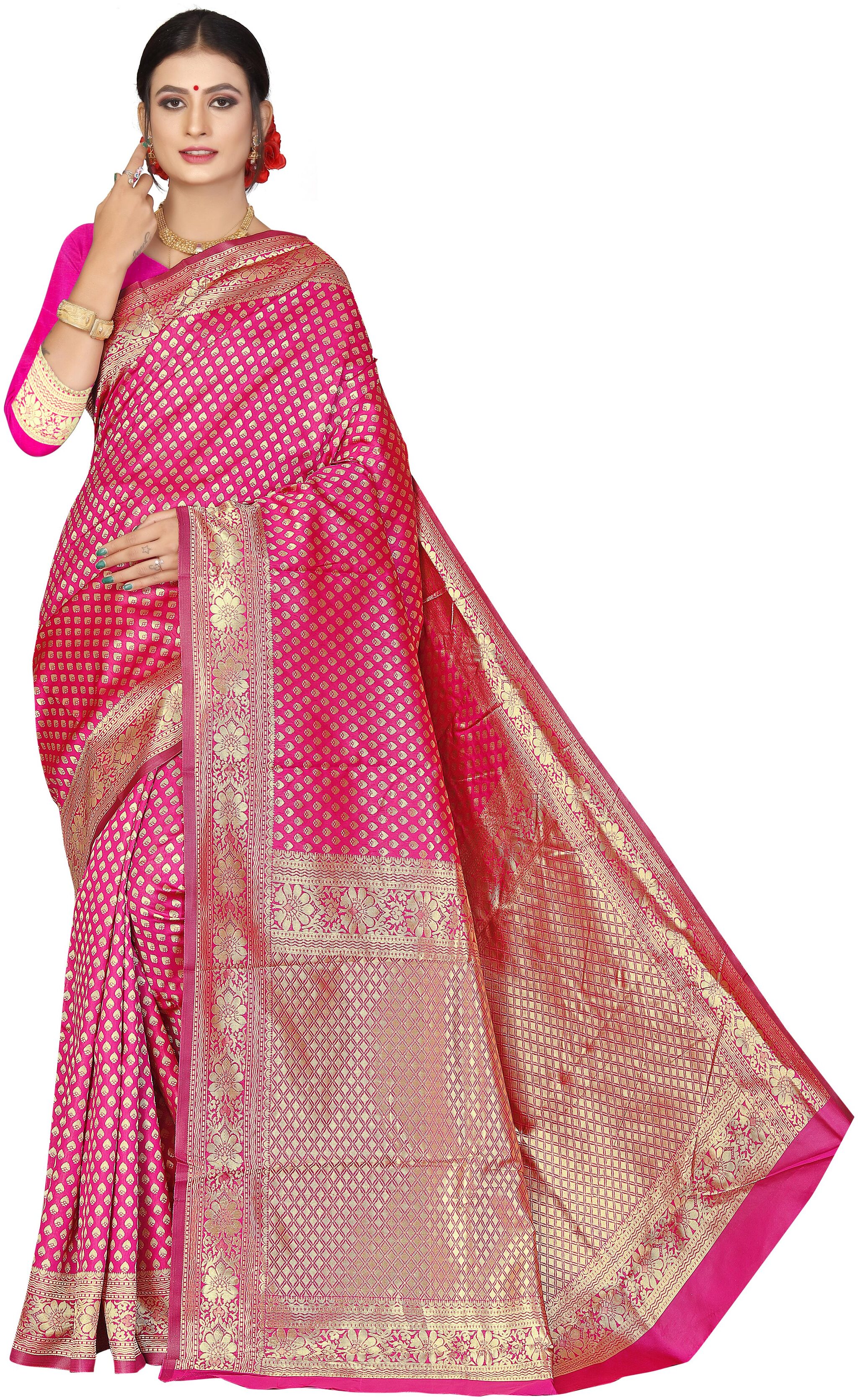 

Fashion Reloader Women Cotton Blend Pink Saree With Blouse