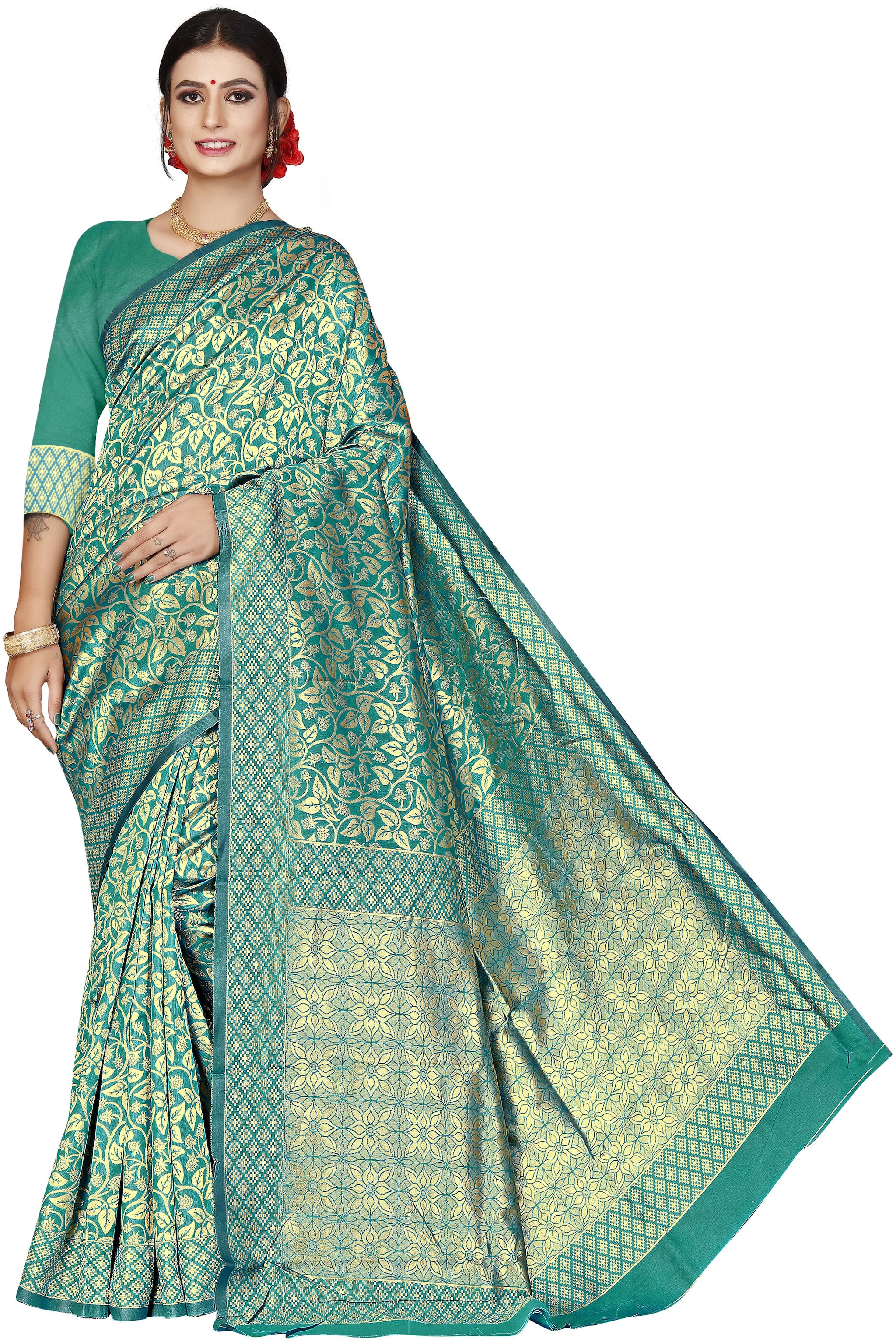 

Fashion Reloader Women Silk Green Saree With Blouse