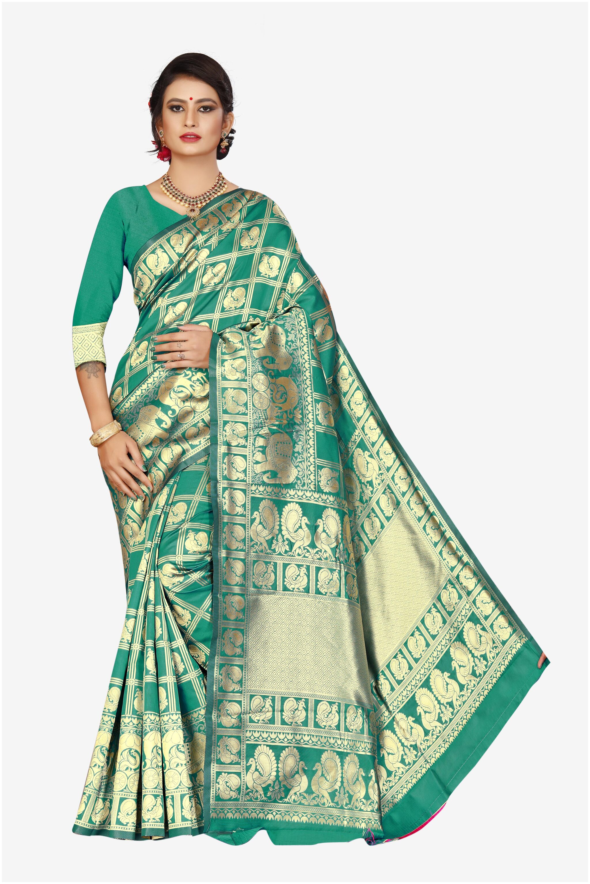 

Fashion Reloader Women Silk Green Saree With Blouse