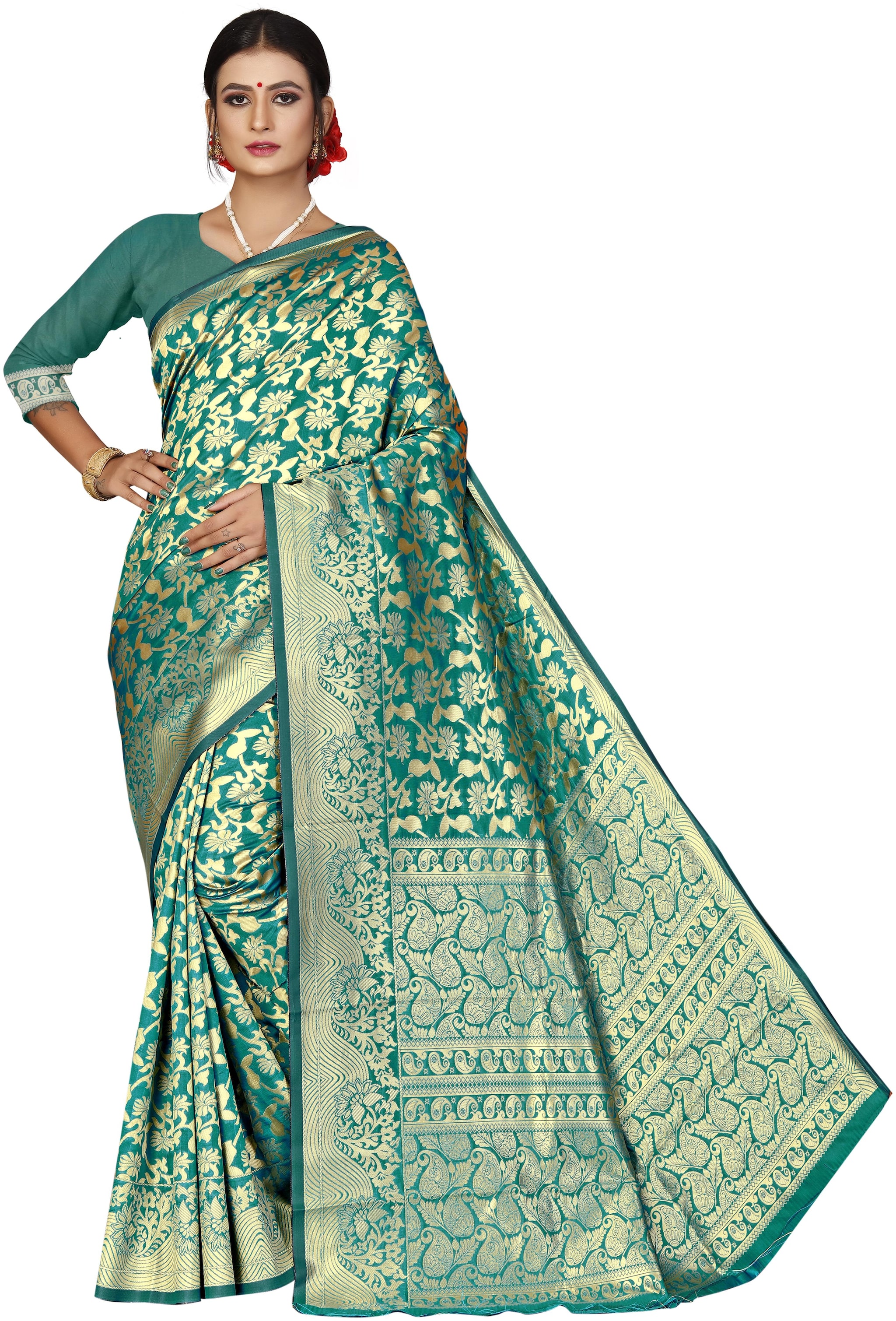 

Fashion Reloader Women Silk Green Saree With Blouse
