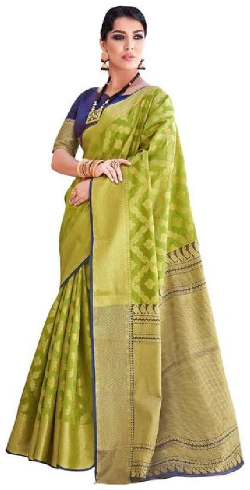 

Banarasi Zari Work Silk Saree - Green Blue