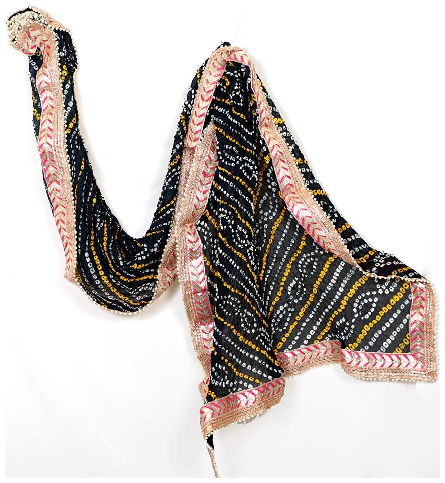 

Bandhani Art Silk Dupatta with Lace work And Moti Border