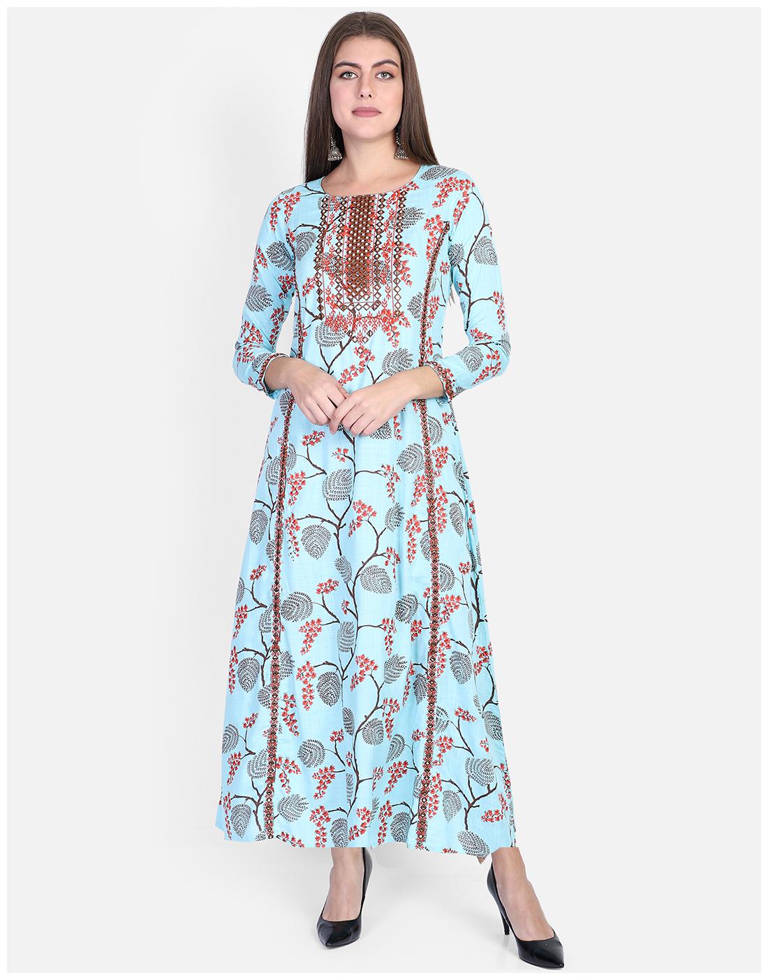 

Bani Women Aqua Viscose Rayon Embroidered Gown For Women s