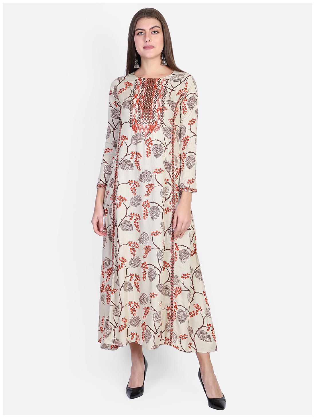 

Bani Women Beige Viscose Rayon Embroidered Gown For Women s