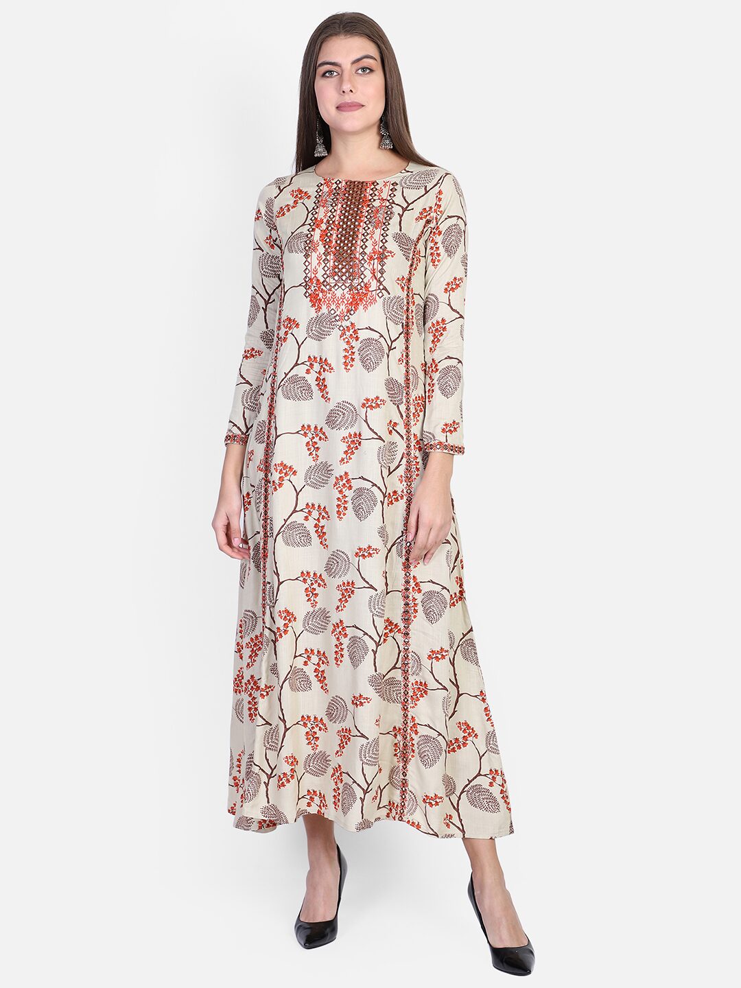 

Bani Women Beige Viscose Rayon Embroidered Gown For Women s