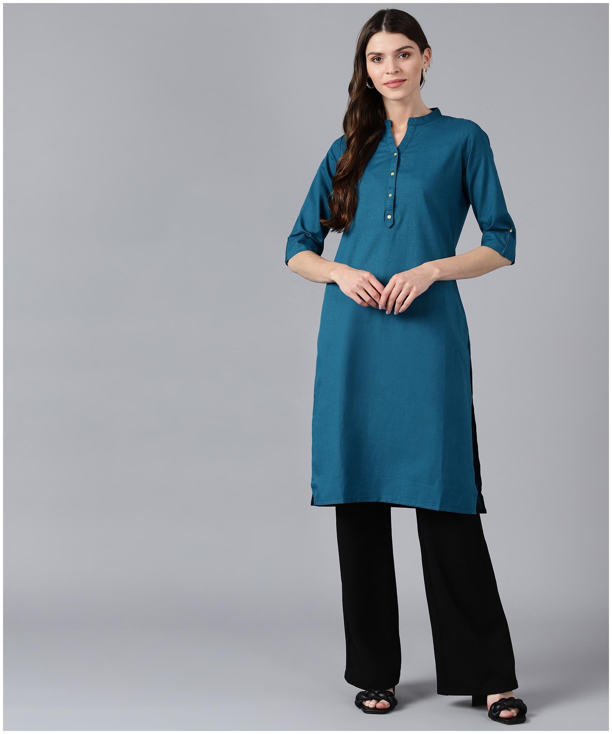 

Bani Women Women Turquoise Solid Straight Kurti