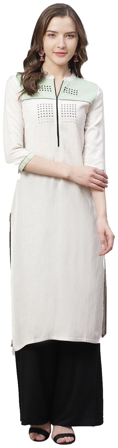 

Bani Women Women Green White Solid Straight Kurti