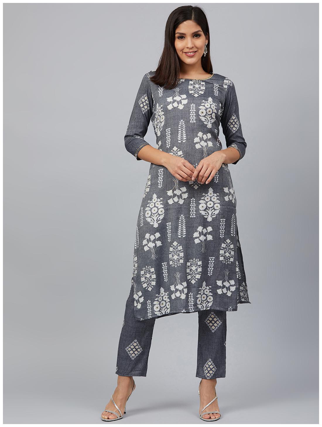 

Bani Women Women Grey Printed Straight Kurta With Pants