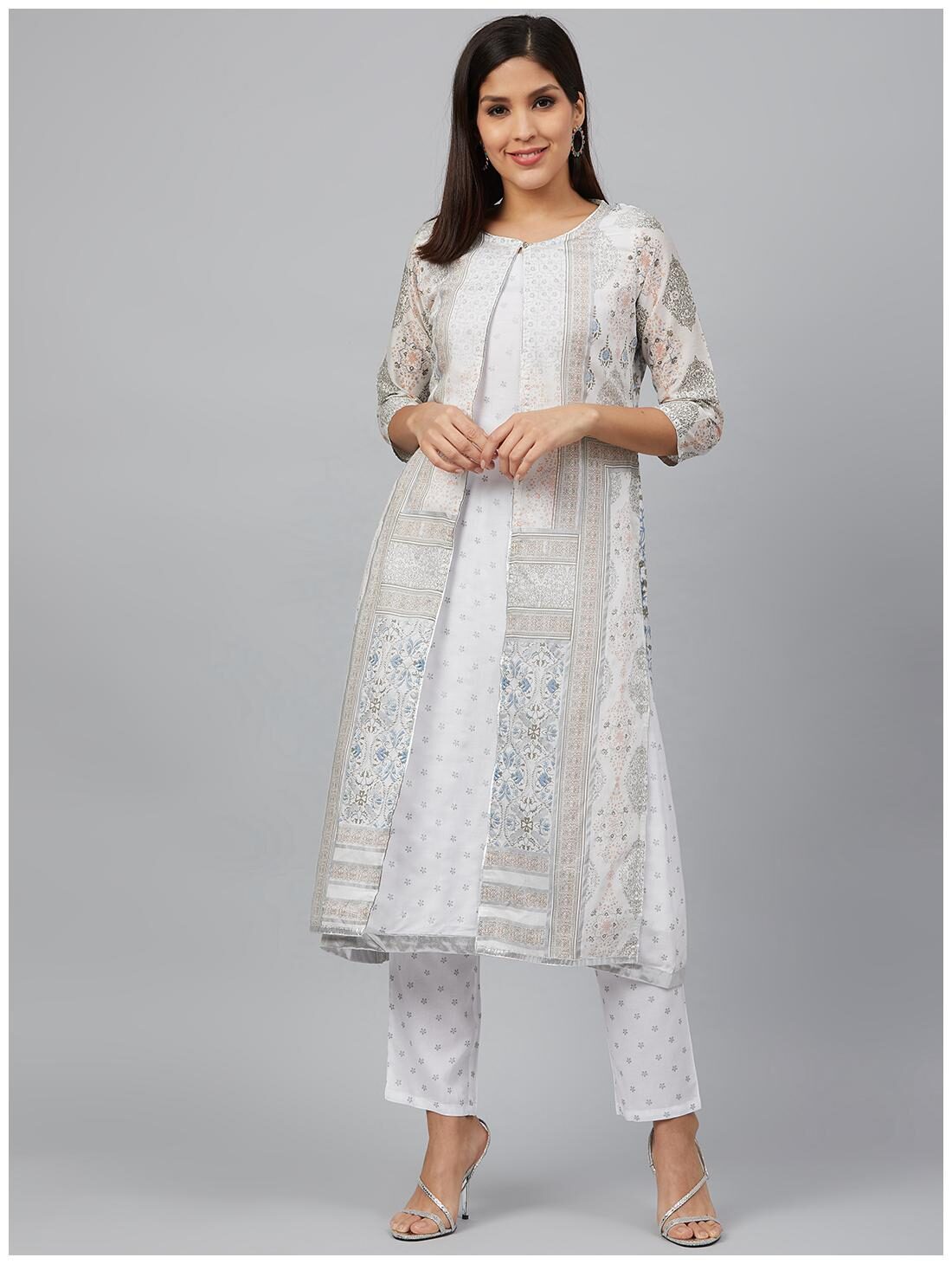 

Bani Women Women White Printed Straight Kurta With Pants