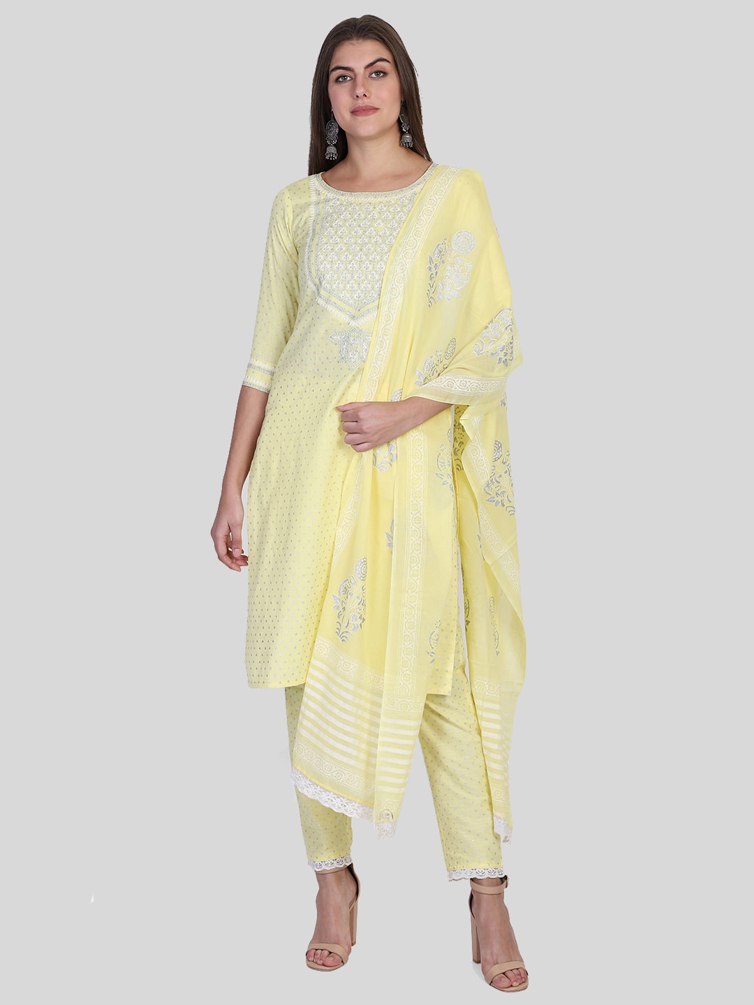 

Bani Women Viscose Rayon Embroidered Kurta And Pant With Dupatta Set For Women (Yellow)