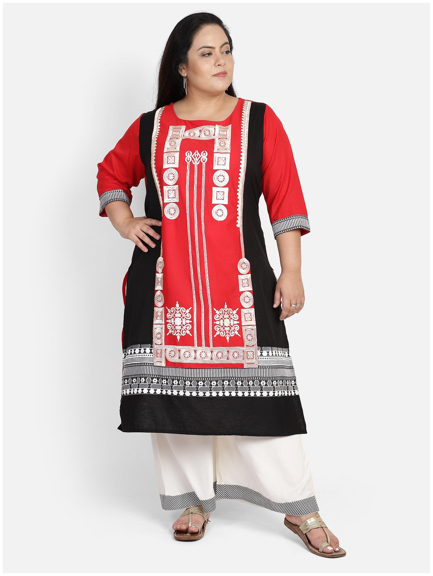 

Bani Women Women Red Embroidered Straight Kurti